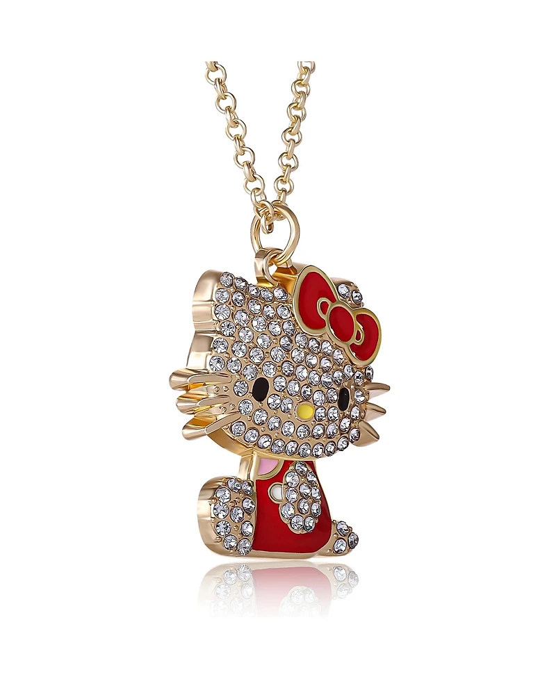 Hello Kitty Sanrio Crystal Pendant Necklace - Gold-Tone with Colorful Enamel Accents