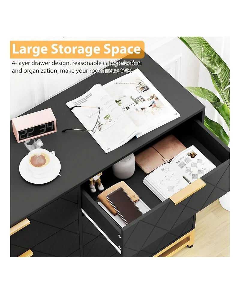 gaomon 8 Drawer Dresser For Bedroom With Deep Drawers, Wide Chest Of Drawers With Metal Handles, Large Floor Wood Storage Dresser Modern Dresser