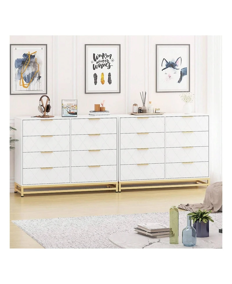 8 Drawer Dresser For Bedroom With Deep Drawers, Wide Chest Of Drawers With Metal Handles, Large Floor Wood Storage Dresser Modern Dresser