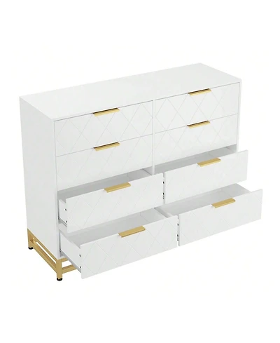 8 Drawer Dresser For Bedroom With Deep Drawers, Wide Chest Of Drawers With Metal Handles, Large Floor Wood Storage Dresser Modern Dresser
