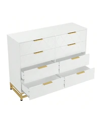 8 Drawer Dresser For Bedroom With Deep Drawers, Wide Chest Of Drawers With Metal Handles, Large Floor Wood Storage Dresser Modern Dresser