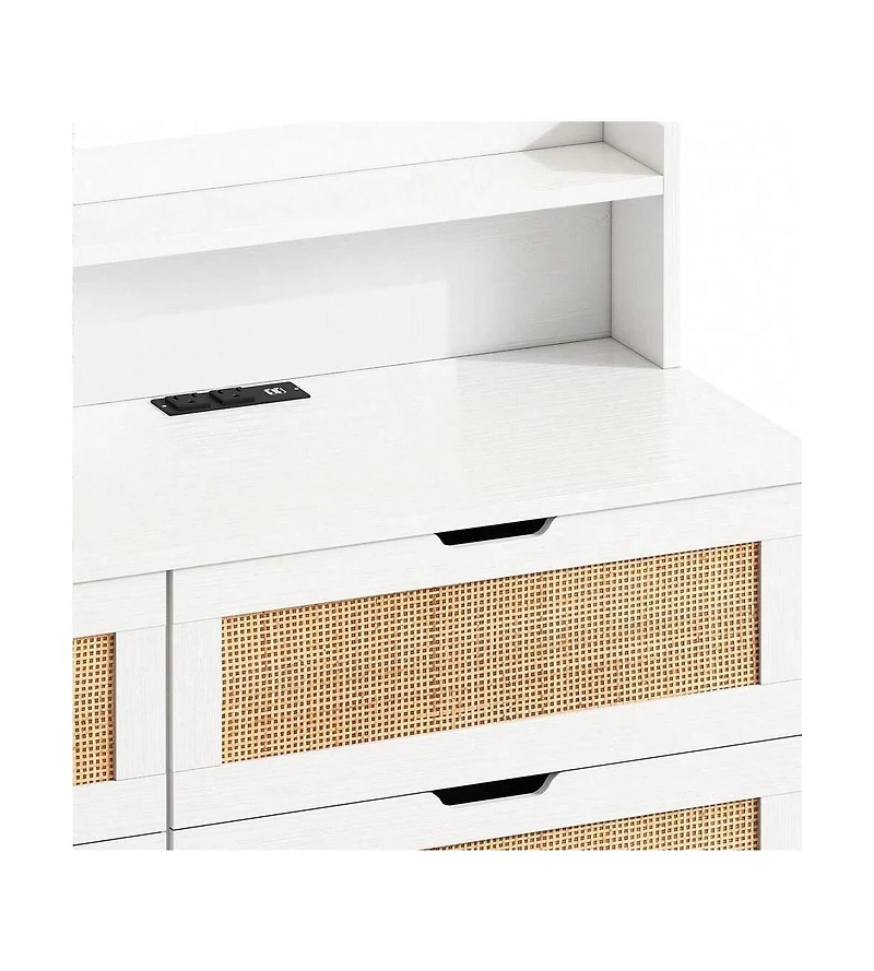 43.31 Inch Storage Cabinet 6 Drawer Dresser For Bedroom, Modern Wood Chest Of Drawers With Led Light Strip, 2 Ac Sockets, 2 Usb Ports, For Bedroom Hal