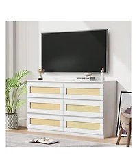 gaomon Rattan Dresser For Bedroom, 6 Drawer Dresser For Bedroom, Modern Wide Chest Of Drawers With Anti-Tip Kit