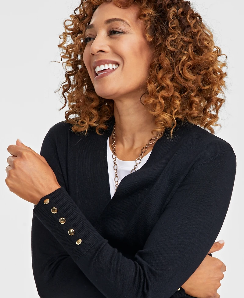 Jm Collection Women's Button-Sleeve Flyaway Cardigan Sweater