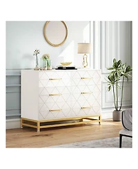 gaomon Dresser For Bedroom With 6 Drawer Double Dressers, Modern Wooden Dresser Chest, Beside Table For Closet, Nursery, Living Room