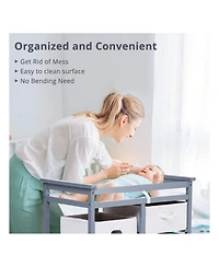 gaomon Wooden Baby Changing Table, Diaper Changing Table, Infant Diaper Changing Station Dresser With Laundry Hamper, 3 Drawer Basket And Changing Pad