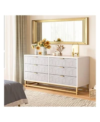 6 Drawer Dresser For Bedroom, Modern Dressers & Chests Of Drawers, Wood Dresser Chest Organizer With Metal Legs, Large Drawers For Bedroom, Hallway, W