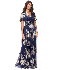 Betsy & Adam Women's Crinkled Flutter-Sleeve Gown