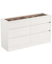 Tribesigns 6 Drawer Dresser with Jewelry Display Storage, Modern White 55" Chest of Dresser with Glass Top, Wood Double Dresser Storage Organizer for