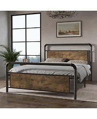 gaomon Queen Metal Bed Frame with Wood Headboard & Footboard, Heavy Duty Platform Bed Frame with 14" Under-Bed Storage