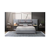 Slickblue Queen Upholstered Platform Bed with Dual Outlets and Usb Charging Ports on Each Side