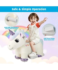 Gymax 6V Electric Animal Ride On Toy Unicorn Kids Plush Ride-on w/ Music & Handlebars