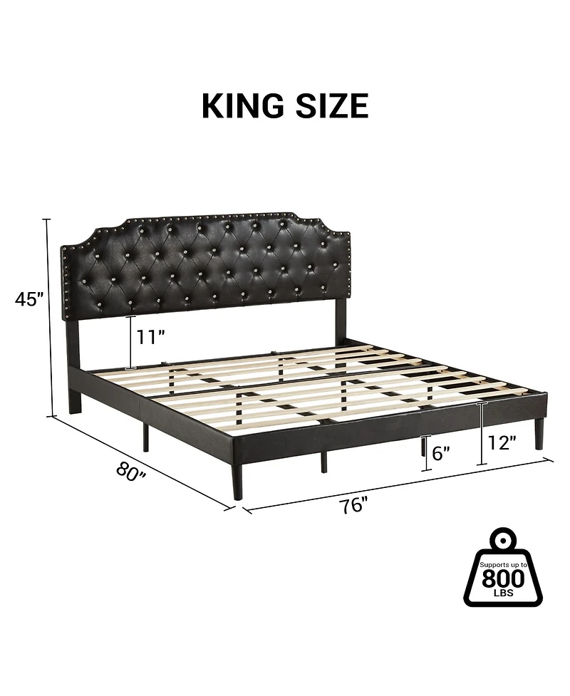 gaomon King Size Bed Frame, Metal Platform Bed Frame with Pu Leather Upholstered Headboard, Strong Slat Support, Easy Assembly, Black