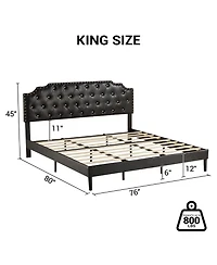 gaomon King Size Bed Frame, Metal Platform Bed Frame with Pu Leather Upholstered Headboard, Strong Slat Support, Easy Assembly, Black