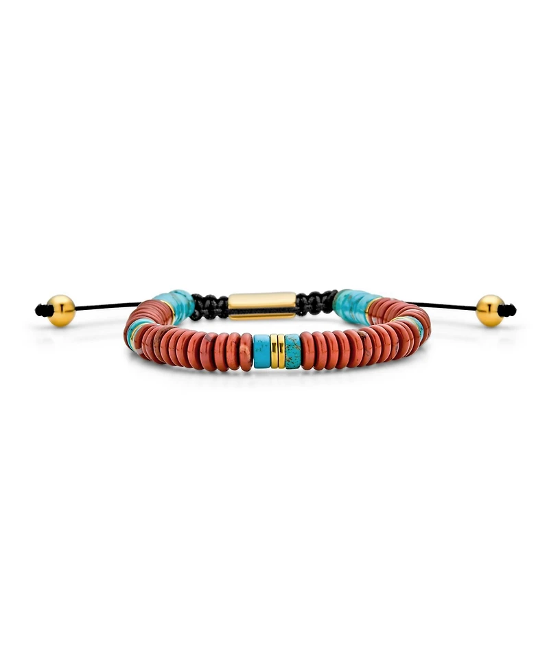 Bling Jewelry Boho Natural Stones Chakra Stacking Bolo Bracelet Gold Plated Stainless Steel Spacers Rondel Tube Beads Adjustable