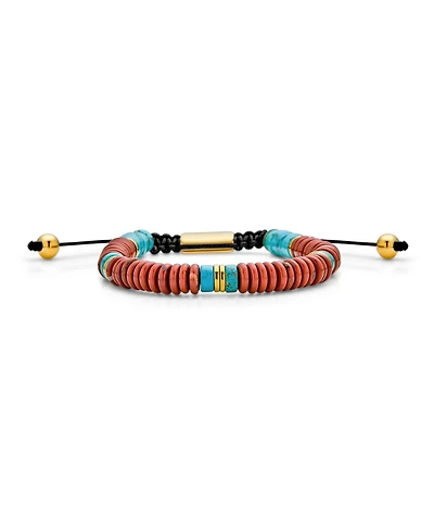 Bling Jewelry Boho Natural Stones Chakra Stacking Bolo Bracelet Gold Plated Stainless Steel Spacers Rondel Tube Beads Adjustable