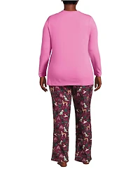 Lands' End Plus Size Pajama Set Knit Long Sleeve T-Shirt and Flannel Pants