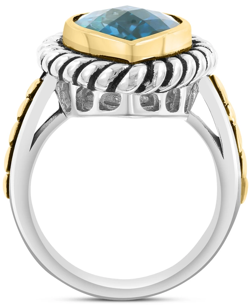 Effy London Blue Topaz Rope Framed Pear Ring (6-1/2 ct. t.w.) in Sterling Silver & 14k Gold-Plate