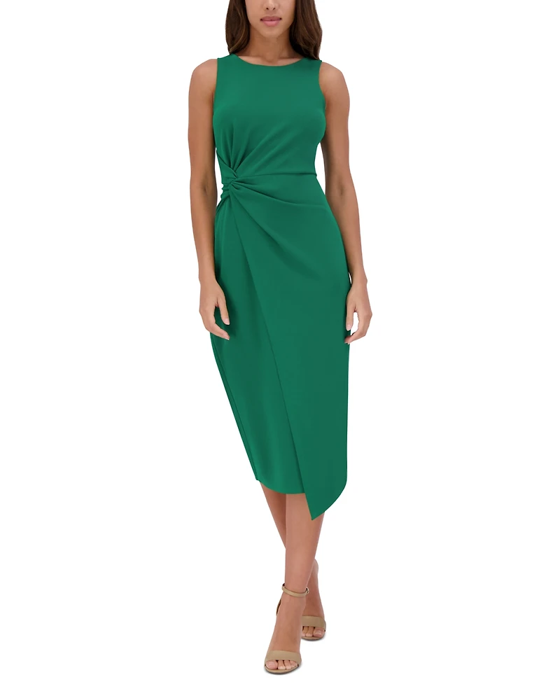Siena Women's Ruched Side-Twist Sleeveless Midi Dress