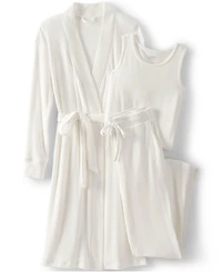 Lands' End Plus Cozy 3 Piece Pajama Set - Robe Top and Pants
