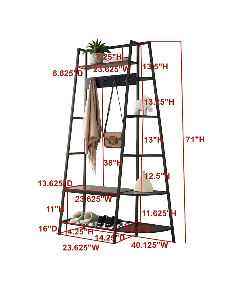 Kings Brand Furniture Rankin Entryway Hall Tree Coat Rack with Storage