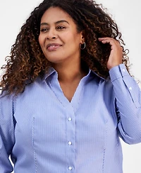 Jones New York Plus Cotton Striped Button-Front Shirt