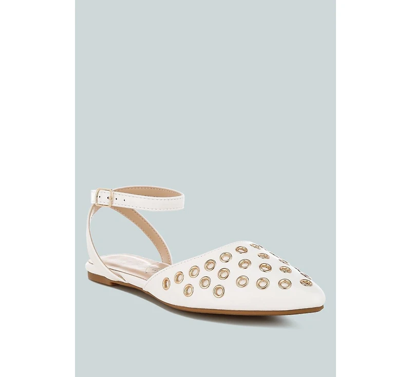Chalcis Metallic Eyelet Detail Flat Sandals