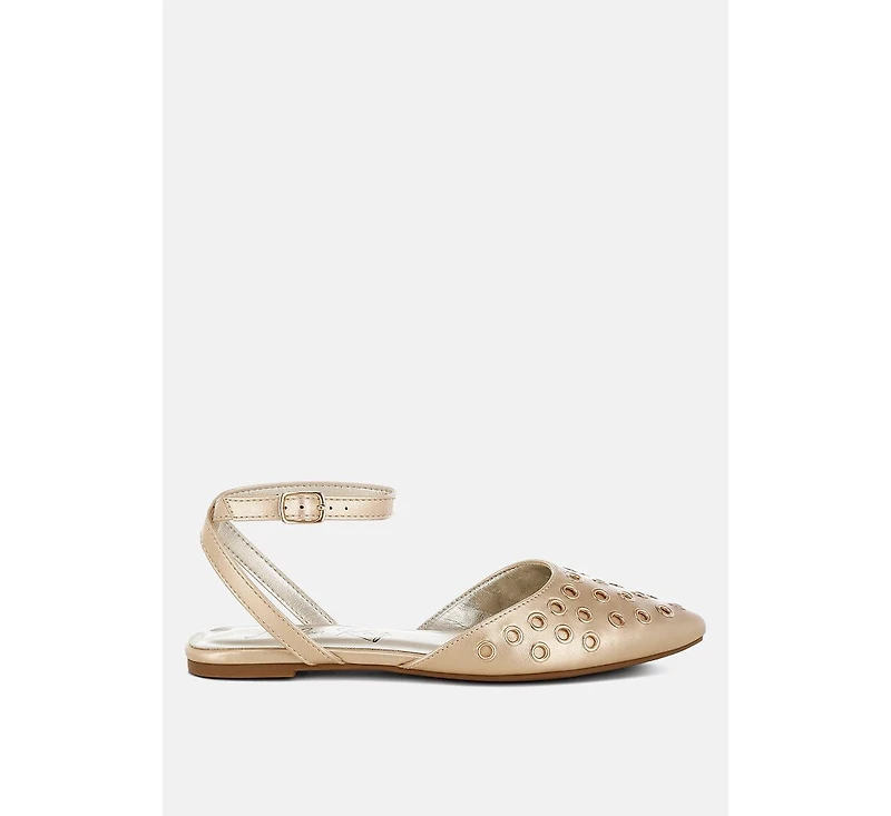 Chalcis Metallic Eyelet Detail Flat Sandals