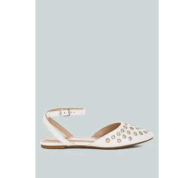 Chalcis Metallic Eyelet Detail Flat Sandals
