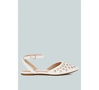 Chalcis Metallic Eyelet Detail Flat Sandals