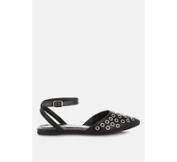 Chalcis Metallic Eyelet Detail Flat Sandals