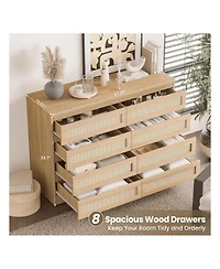 8 Drawer Double Dresser For Bedroom, Rattan Chest Of Dressers