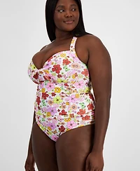 Salt + Cove Trendy Plus Floral-Print Molded-Cup Tankini Top, Created for Macy's