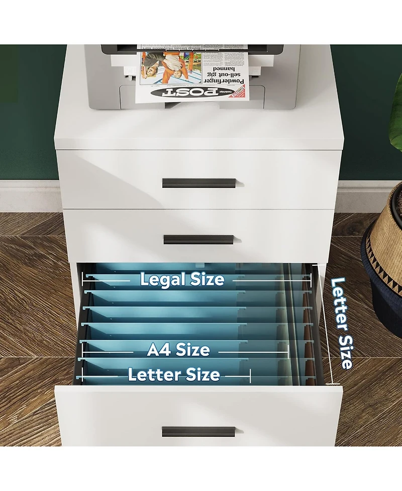 3 Drawer File Cabinet for Home Office, Wood Under Desk Filing Cabinet, Rolling Printer Stand with Wheels, White