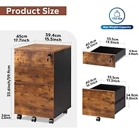 3-Drawer Rolling File Cabinet with Lock, Wood Under Desk Filing Cabinet for Home Office, Fits Letter/Legal/A4 Size, Rustic Brown