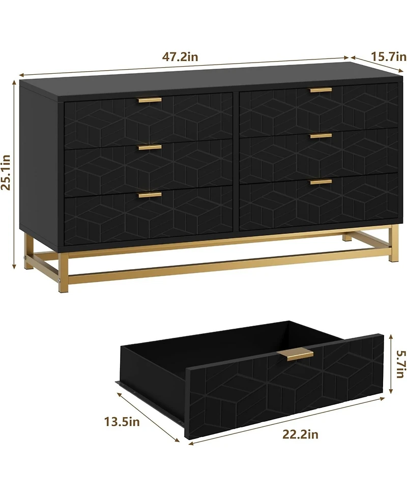 Dressers for Bedroom 6 Drawer, Chest of Drawers with Metal Base, Modern Dresser Chest Cabinet Organizer