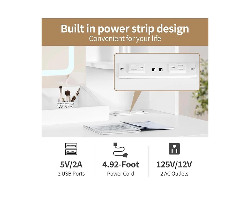 Sugift Large Modern Vanity Set with Three Level Storage Dresser