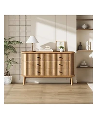 6 Drawer Dresser, Horizontal Chests Of Double Drawers For Bedroom, Mid Century Dresser With Black Handles And Wooden Legs, Storage Drawer Organizer Fo