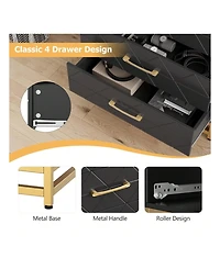 Dresser For Bedroom With 4 Drawers And Metal Handle,Chest Of Drawers, Sturdy Frame Modern Bedroom Furniture, Wood Dressers With Drawers