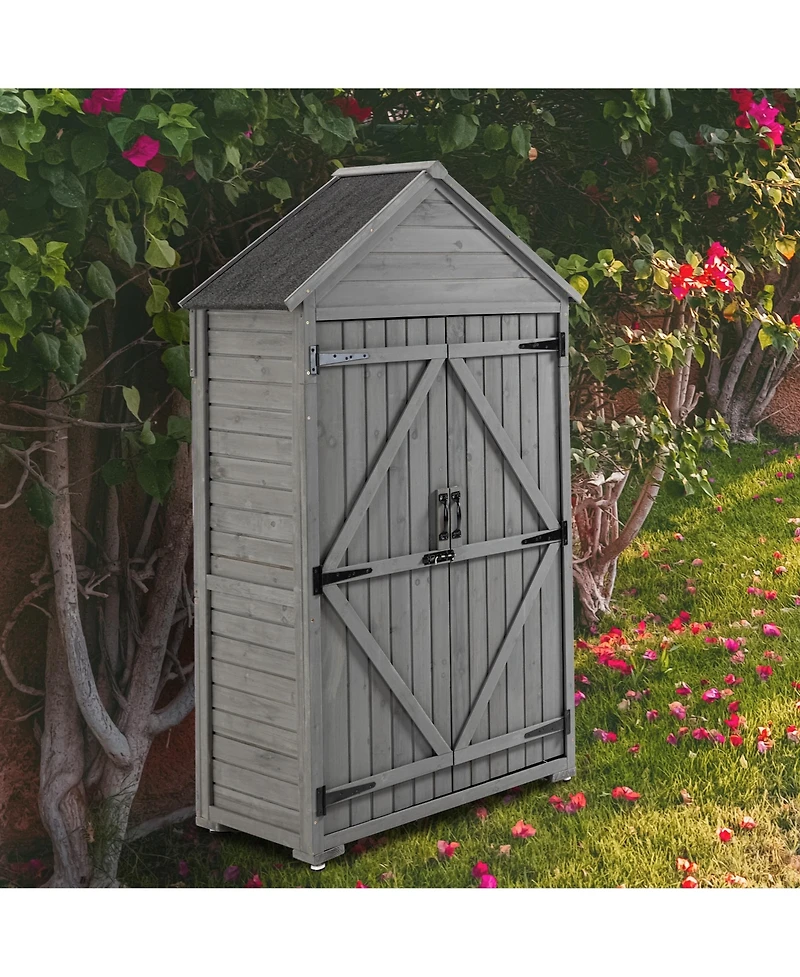 Slickblue Outdoor Storage Cabinet – Wooden Garden Tool Shed with Shelves and Latch for Yard