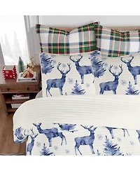 MarCielo 3 Pcs Christmas Quilt Bedspread Set Holiday Bedding Deer Queen