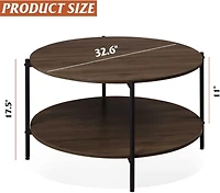 Wlive Round Coffee Table, Living Room Table with 2-Tier Storage Shelf,32in Wood Modern Coffee Table with Metal Frame and Wood Desktop,Easy Assembly&#x