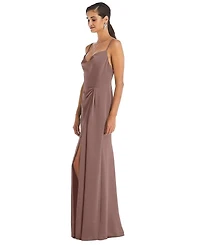 Women's Cowl-Neck Draped Wrap Maxi Dress with Front Slit