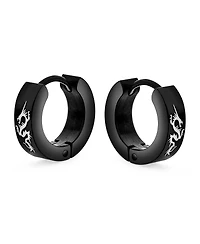 Bling Jewelry Mens Dragon Hoop Huggie Earrings Laser Gold Tone Stainless Steel