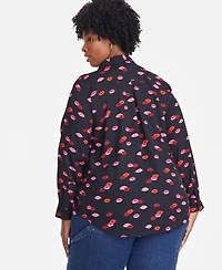 On 34th Trendy Plus Lip Party Printed Blouse, Exclusively at Macy's