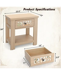 Gymax Side End Table Nightstand w/ Drawer Wood for Living Room Bedroom Rustic