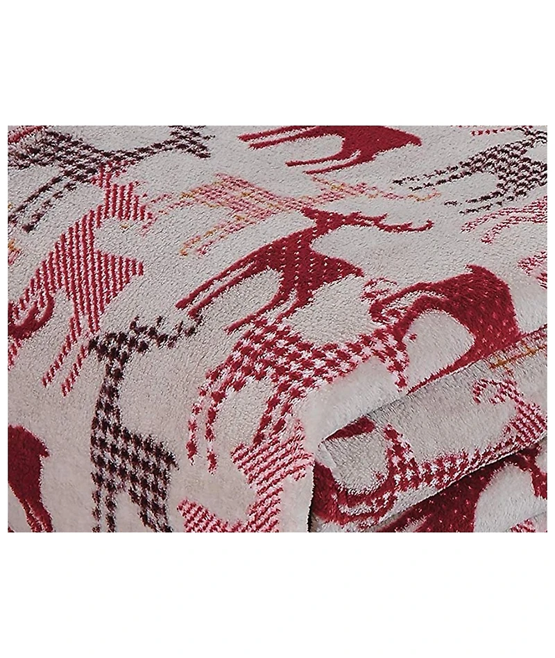 Kate Aurora Ultra Soft & Cozy Christmas Plaid Reindeer Plush Throw Blanket Cover
