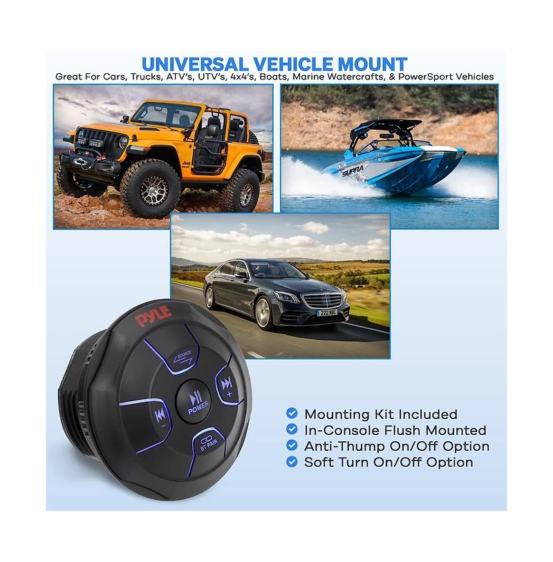 Pyle Wireless Bt Audio Controller, Waterproof Marine Receiver Remote