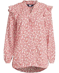 Lands' End Women's Cotton Voille Ruffle Front Blouse
