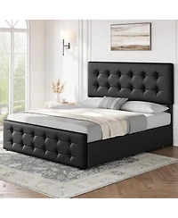 gaomon Queen Bed Frame with Headboard and 4 Storage Drawers, Platform Square Stitched Button Tufted